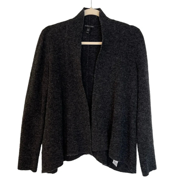 Eileen Fisher Open Front Boucle Wool Cardigan Charcoal Grey Petite Small Winter - Picture 1 of 5